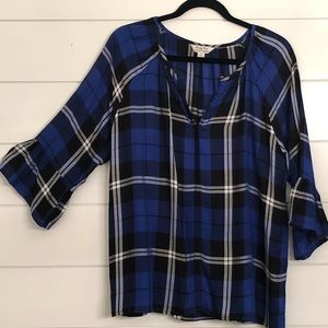 Royal Blue V Neck Plaid Top (runs big)